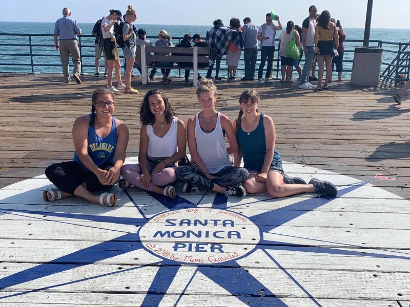 Students (l-r) Jasmine Mayo, Andreza Barros, Molly Godwin, and Ashlyn Moore found time for sightseeing at the Santa Monica Pier.